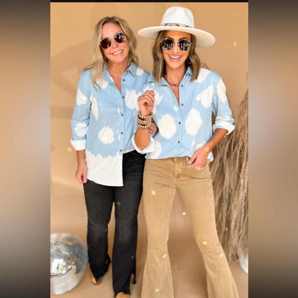 Light Chambray Bleached Button Up Top - image 1